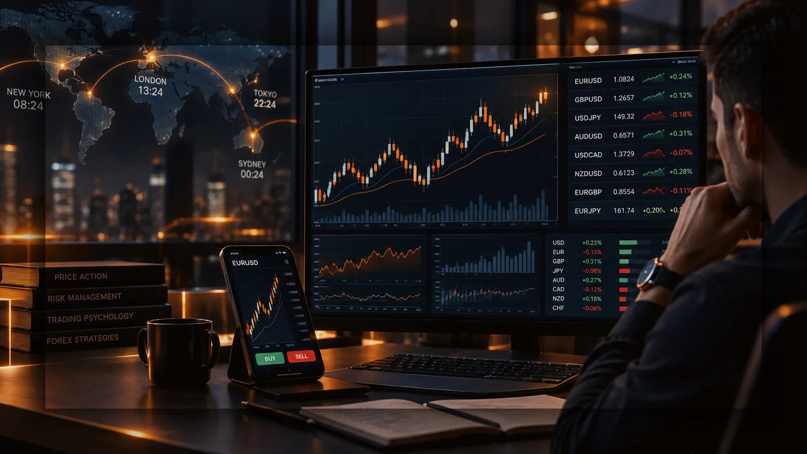 A multi-dimensional network of connected nodes representing market, timeframe, direction and behaviour variety.